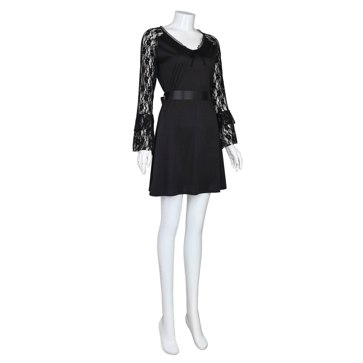 Lisa Frankenstein Misty Cosplay Costume Women Black Lace Long-sleeved Dress Party Carnival - Azufun