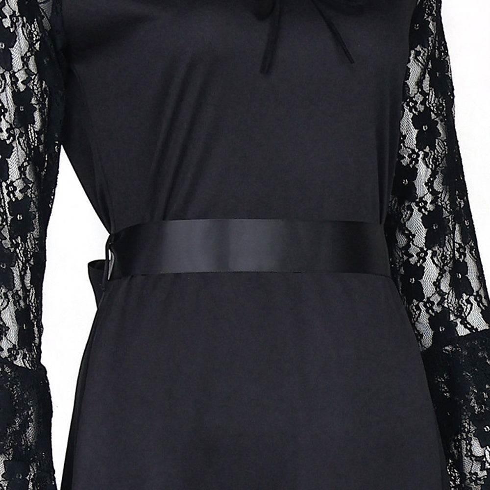 Lisa Frankenstein Misty Cosplay Costume Women Black Lace Long-sleeved Dress Party Carnival - Azufun