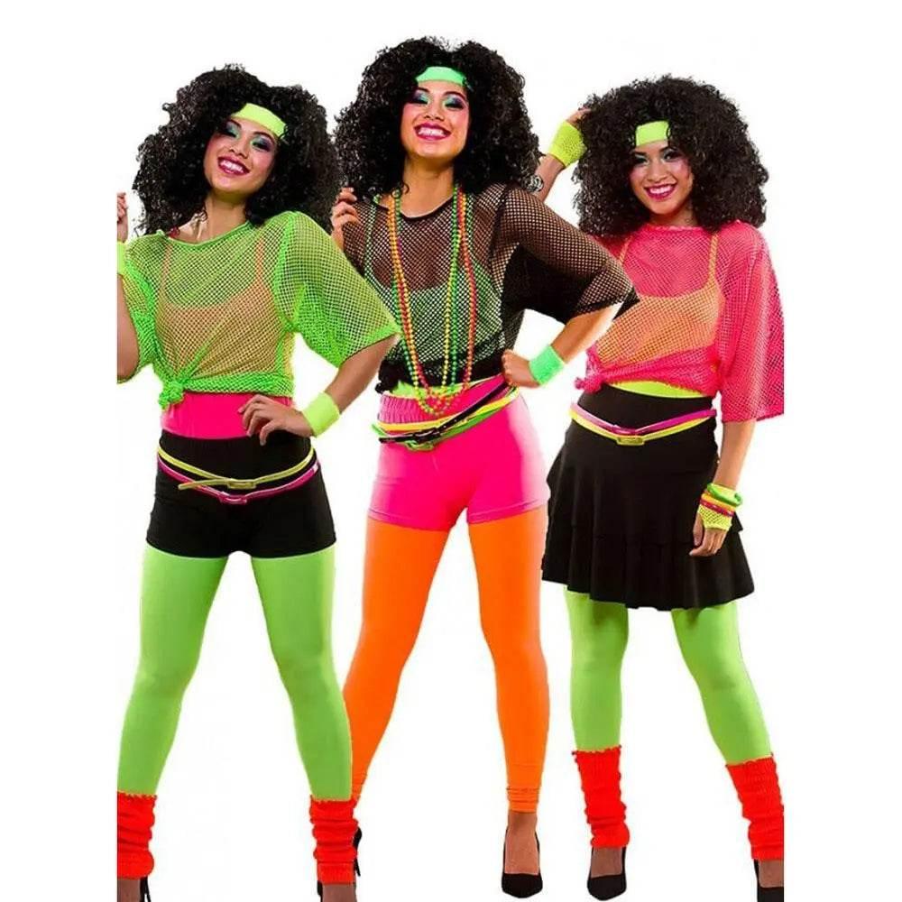 1980s Top Fishnet Women T-shirt Suspenders 80s Costumes Cosplay Party Carnival - Azufun