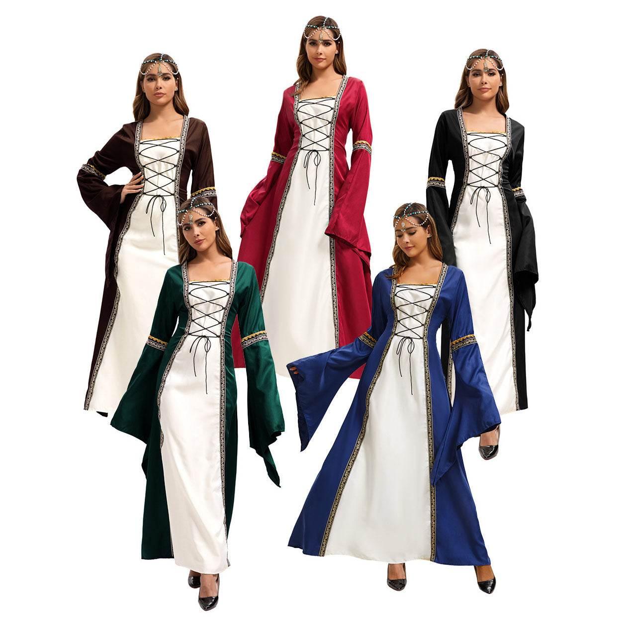 Gothic Retro Medieval Court Women Dresses Robe trumpet Long Sleeve - Azufun