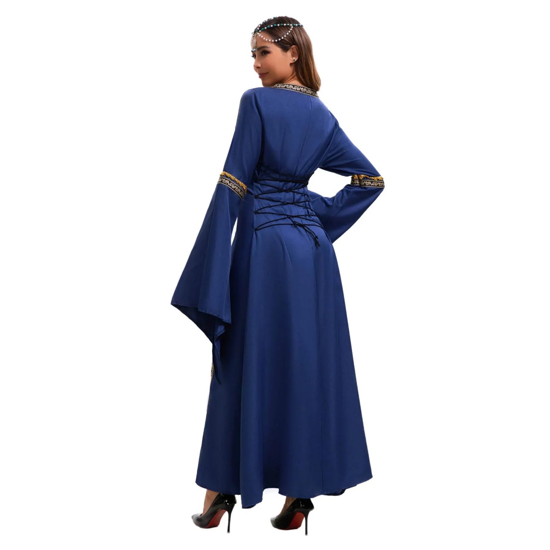 Gothic Retro Medieval Court Women Dresses Robe trumpet Long Sleeve - Azufun