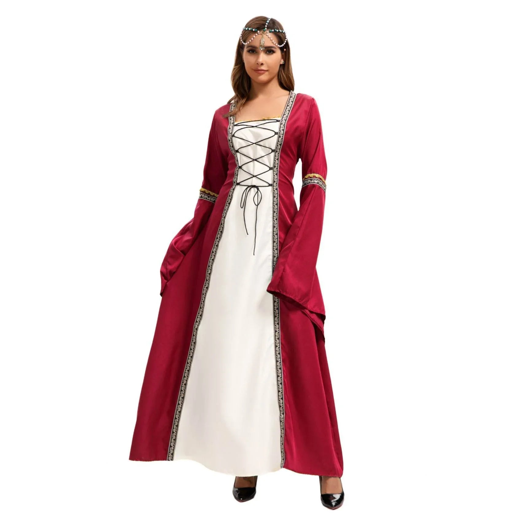 Gothic Retro Medieval Court Women Dresses Robe trumpet Long Sleeve - Azufun