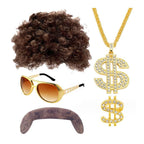 70s party Halloween props role play Elvis style ball wig glasses beard set - Azufun