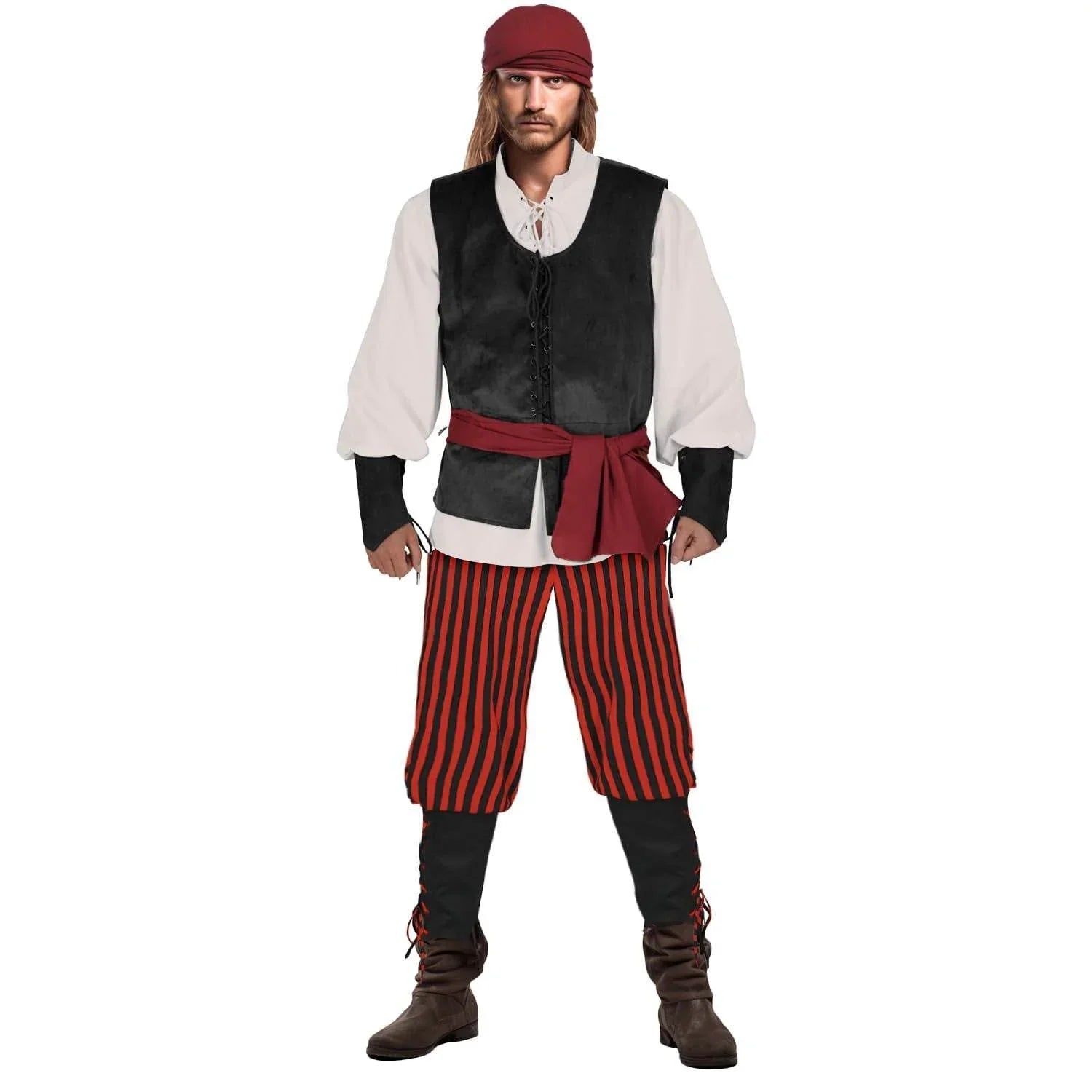 Halloween Caribbean Pirates Vest Adult Stage Costume - Azufun