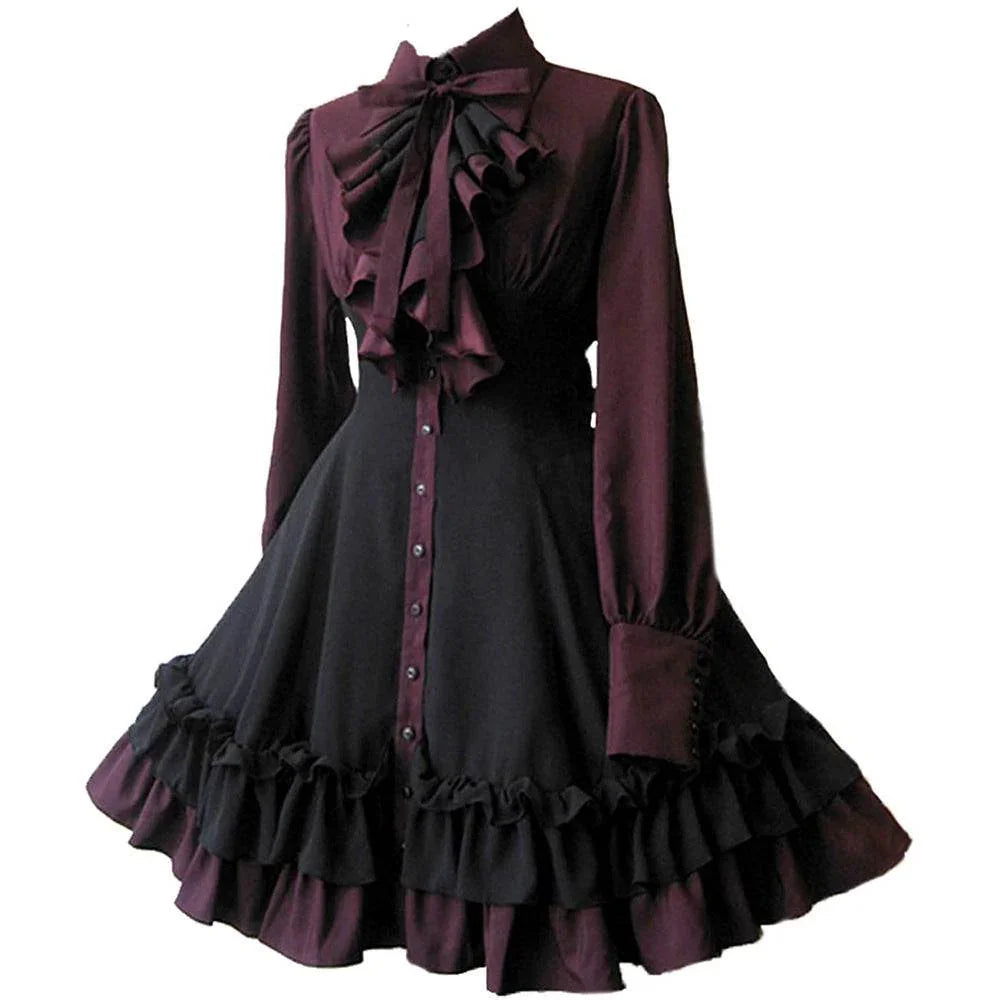 Medieval cos Renaissance gothic dress Retro bow ruffled punk cosplay skirt - Azufun
