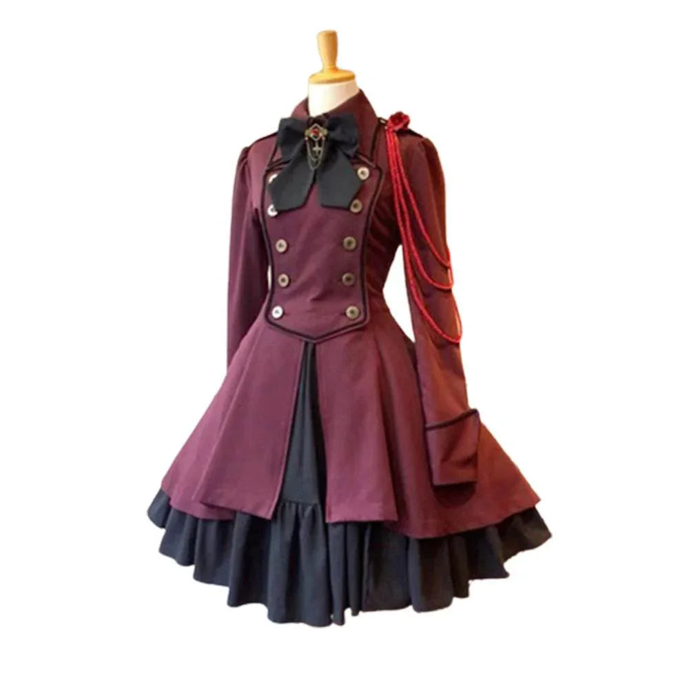 Medieval cos Renaissance gothic dress Retro bow ruffled punk cosplay skirt - Azufun