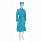 Ratched Cosplay Costume Blue Nurse Dress with Belt and Hat for Halloween - Azufun