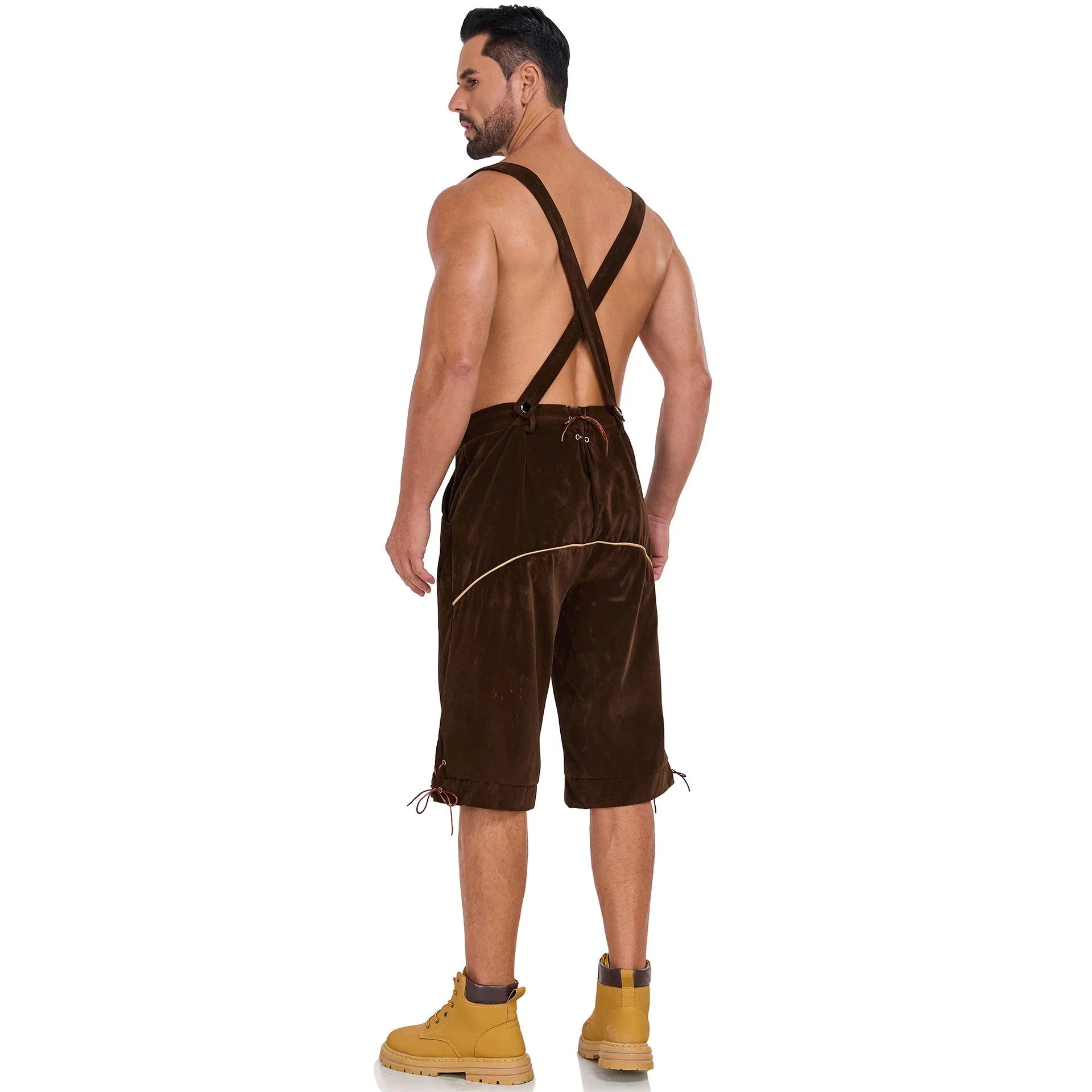 Men's German Bavarian Oktoberfest Costume Velvet Overalls Trousers Halloween - Azufun