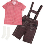 Boy Oktoberfest Costume Set Overalls with plaid shirt socks Halloween - Azufun