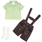 Boy Oktoberfest Costume Set Overalls with plaid shirt socks Halloween - Azufun