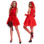 Red Ghost Corpse Bride Costume Red Wedding Dress Halloween - Azufun