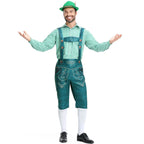 Men's Bavarian Lederhosen Oktoberfest Overalls Plaid Shirt Costume - Azufun