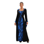 Medieval Hooded Swing Dress Costume Printed Retro Long Sleeves