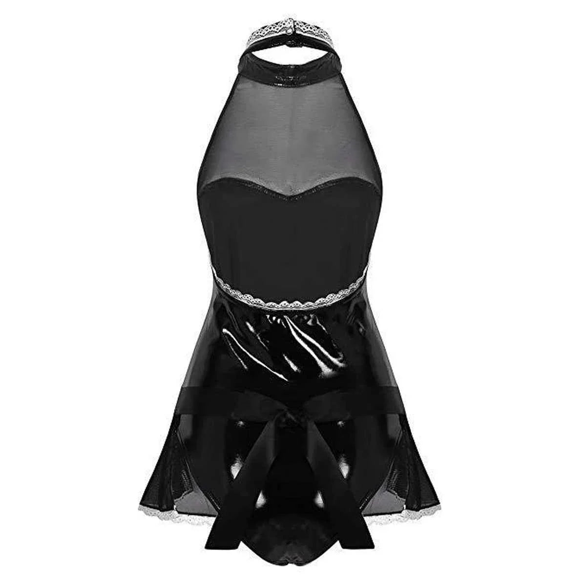 Maid Costume Jumpsuit PU Patent Leather Bodysuit