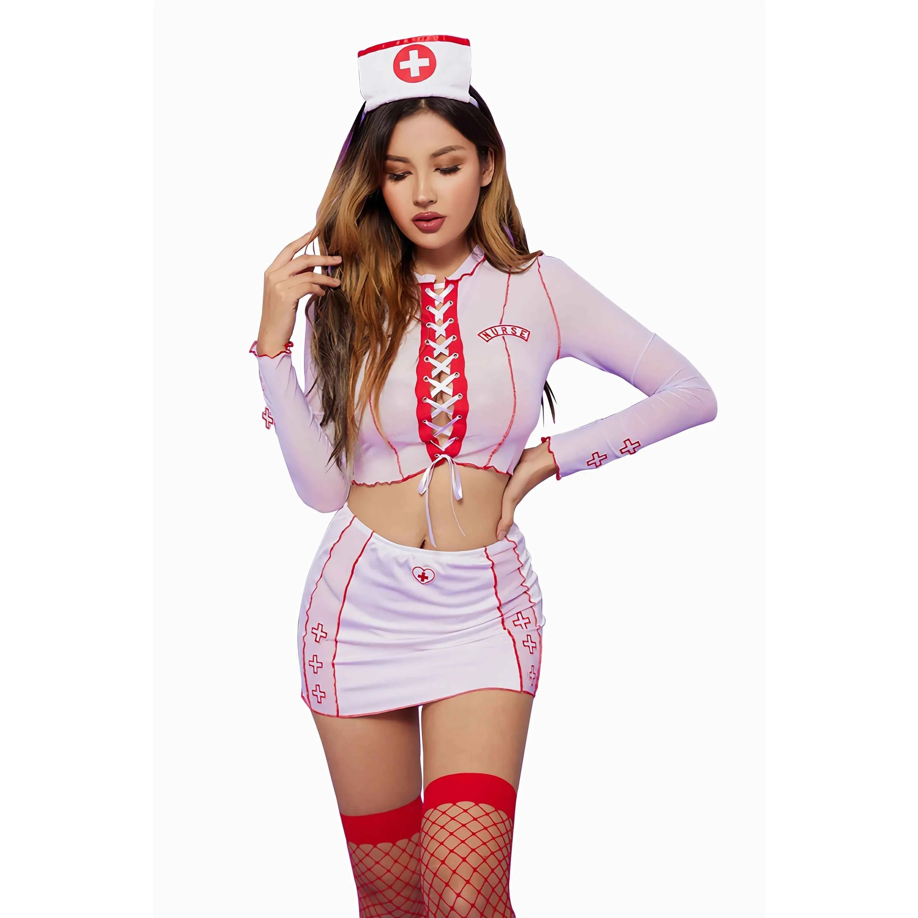 Nurse White Mesh Perspective Uniform Costume for Women