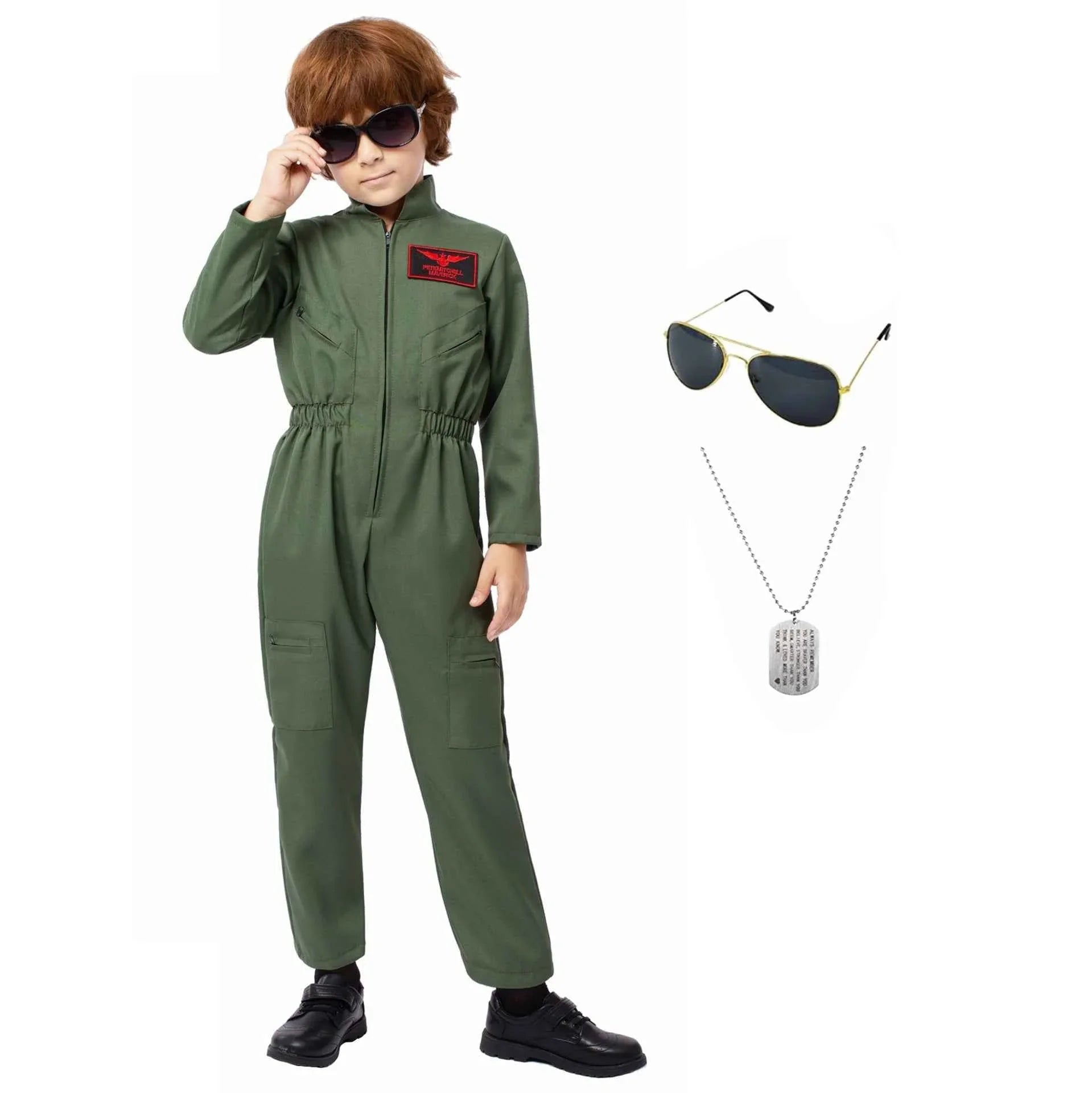 Fighter Pilot Costume Kids Air Force Flight Suit Dress Up for Halloween