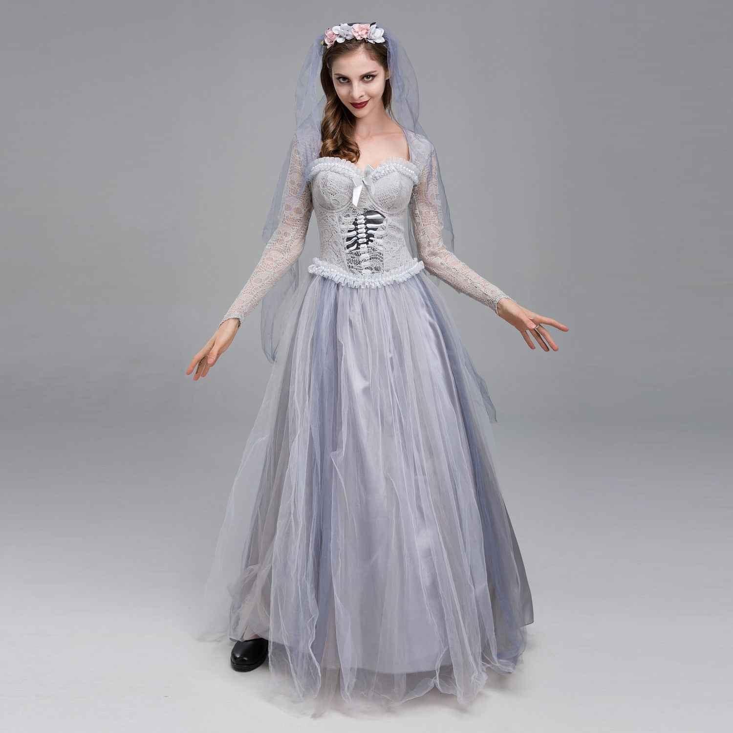 Ghost Corpse Bride Costume Dress Zombie Scary Horror Halloween