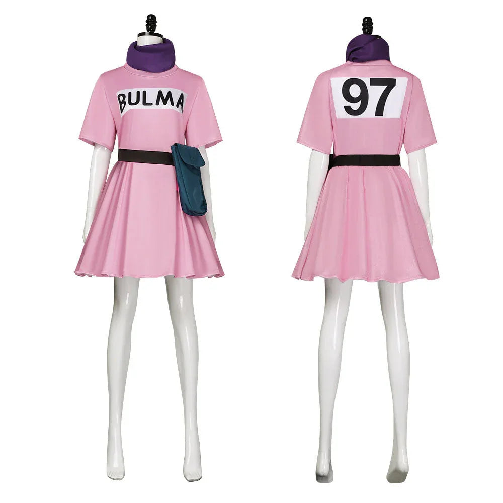 Bulma Cosplay Costume Anime Dragon Ball Pink Fancy Dress Full Set Halloween