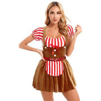 Women Gingerbread Costume Stripes Print Christmas Dance Dress