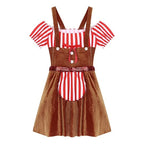 Women Gingerbread Costume Stripes Print Christmas Dance Dress
