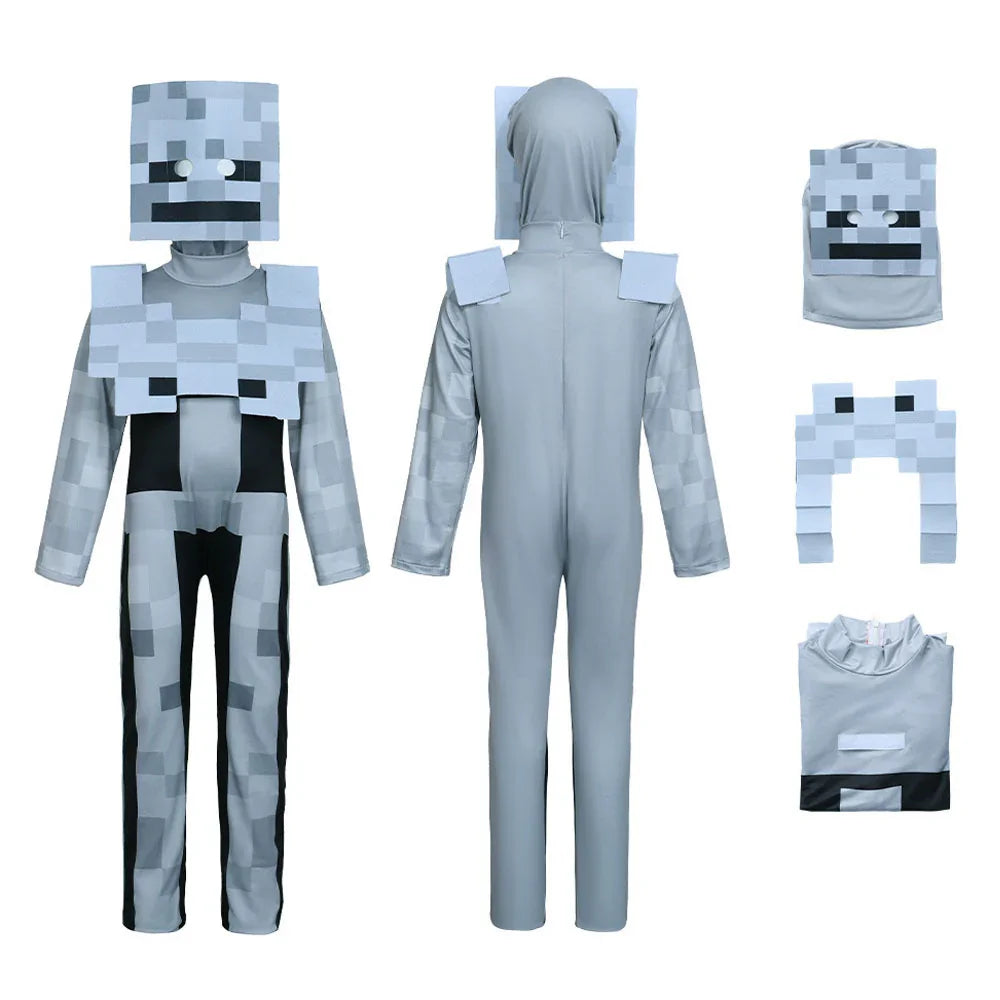 Minecraft Skeleton Jumpsuit Cosplay Costume Carnival Suit
