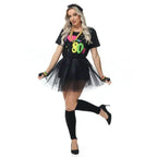 80s Fancy Dress Costumes Printed T-shirt Gauze Skirt Suit Halloween For Female - Azufun