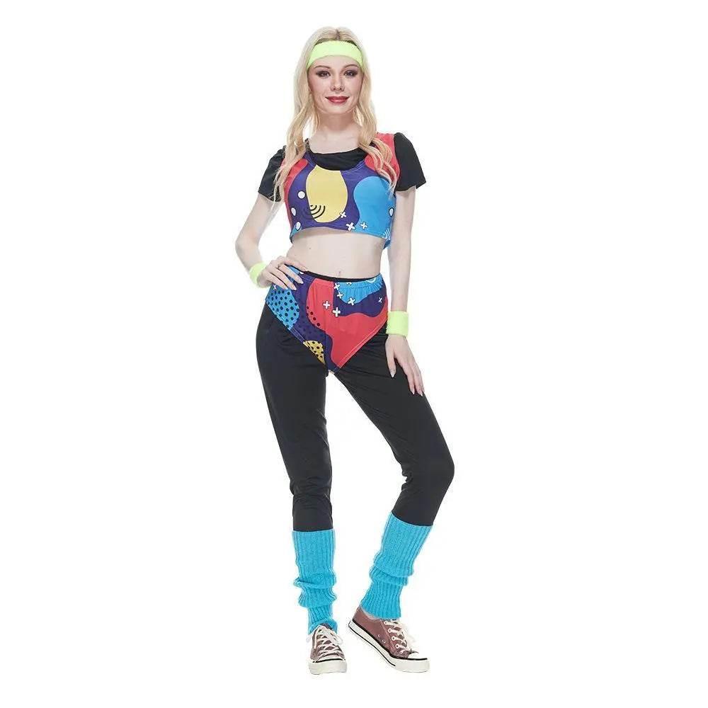 80s Retro Disco Hip Hop Sports Suit Fancy Dress Halloween Costume Dance Outfit - Azufun