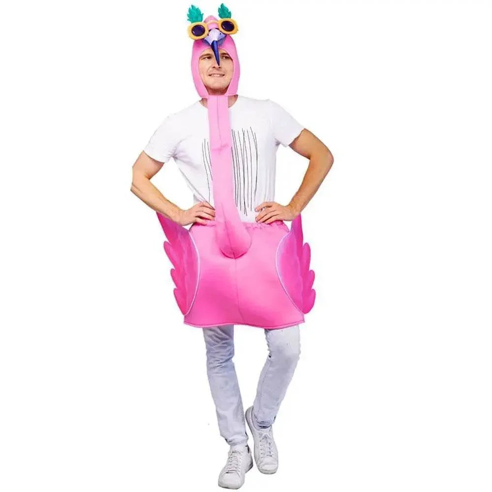 Adult Man Pink Flamingo Funny Jumpsuit Cosplay Stage Performance Costume - Azufun