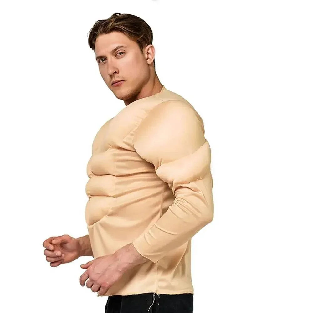 Adult Muscle T-Shirt Costume Funny Fake Abs Costume Masquerade Cosplay - Azufun