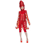 Adult Spoof Squid Costume Red Leggings Jumpsuit Funny Novelty Halloween Cosplay Costume - Azufun