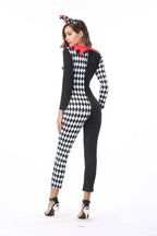 Adult Women Circus Clown Harlequin Jester Halloween Costume Jumpsuit - Azufun