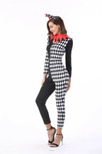 Adult Women Circus Clown Harlequin Jester Halloween Costume Jumpsuit - Azufun
