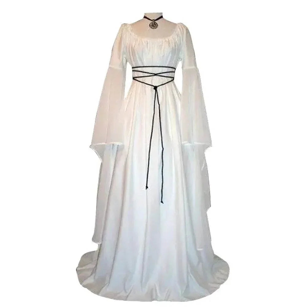 Antique solid color Halloween witch long sleeve dress - Azufun