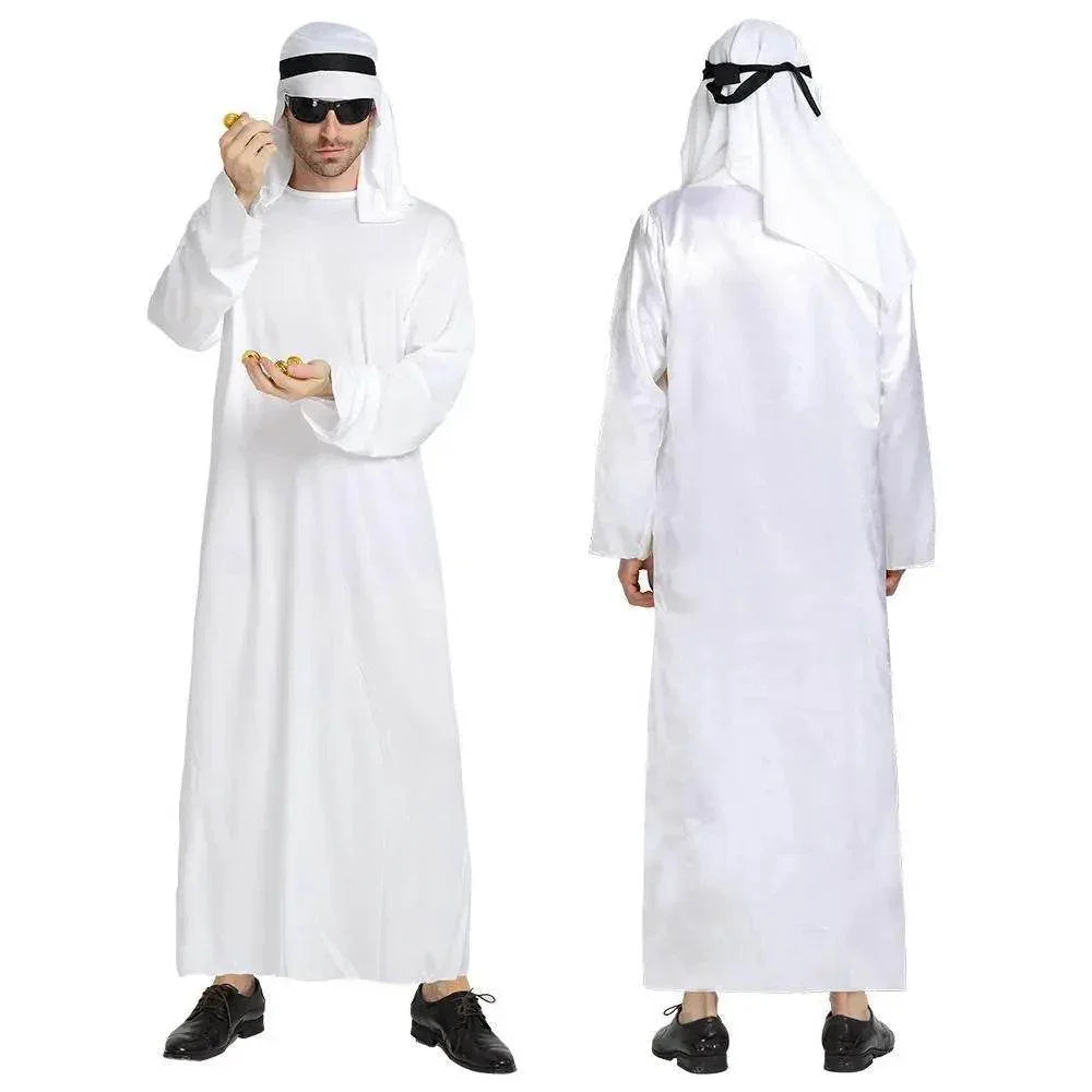 Arab sheik Prince masquerade male pure white Middle East Dubai clothes - Azufun