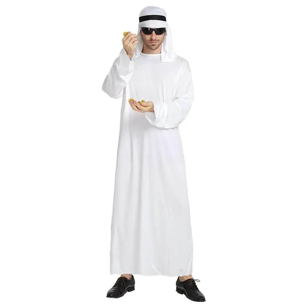 Arab sheik Prince masquerade male pure white Middle East Dubai clothes - Azufun