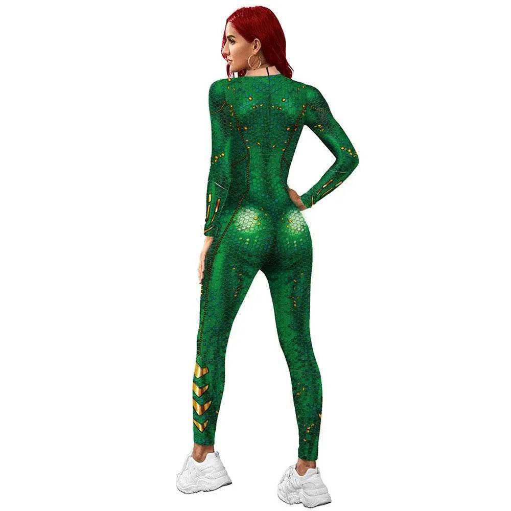 Atlanna Queen Aquaman Cosplay Costume Jumpsuit Halloween Sequined Catsuit Party Zentai - Azufun