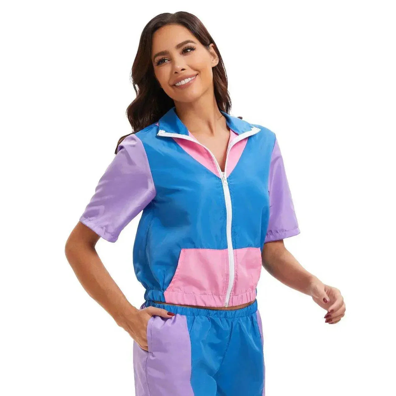 Carnival Disco Retro 80s Outfits Zipper Women's Sportswear Hip Hop Stage Costume - Azufun