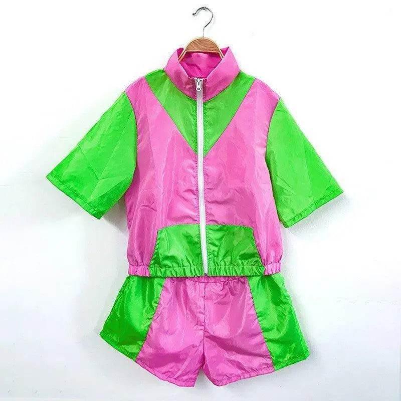 Carnival Disco Retro 80s Outfits Zipper Women's Sportswear Hip Hop Stage Costume - Azufun