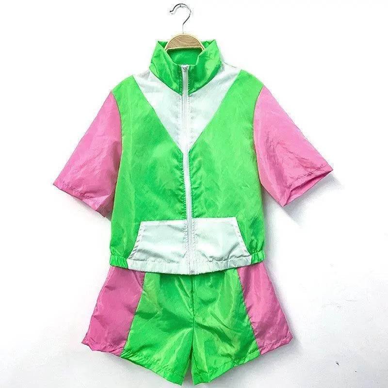 Carnival Disco Retro 80s Outfits Zipper Women's Sportswear Hip Hop Stage Costume - Azufun