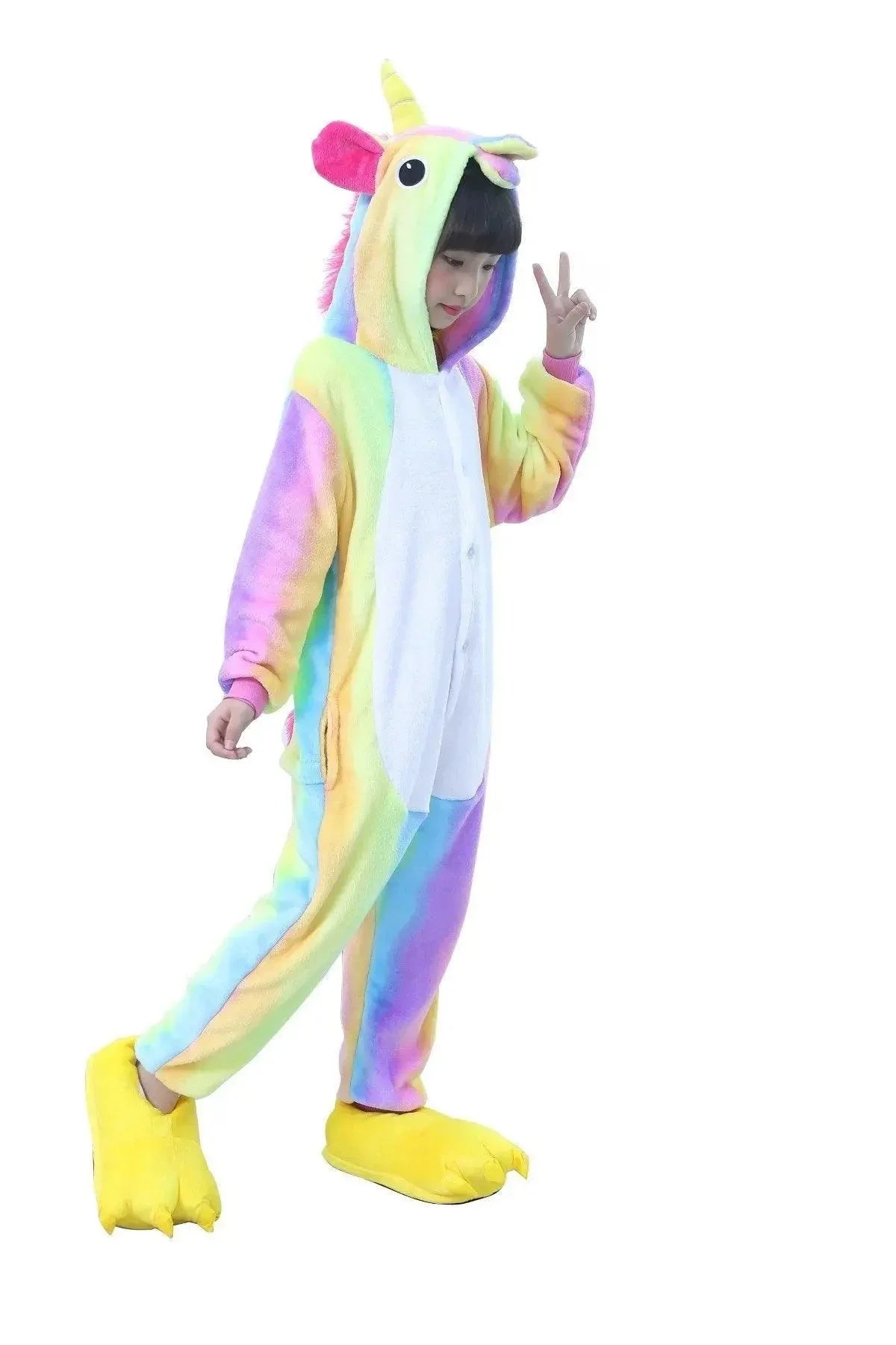 Children Colorful Rainbow Unicorn Kigurumi Onesies Pajamas - Pajamasbuy