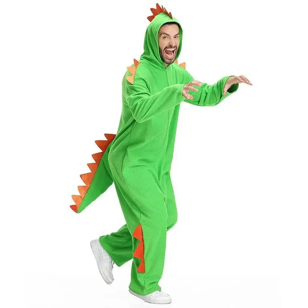 Cute Green Big Tail Dinosaur Animal Adult Jumpsuit Cosplay Costume Carnival - Azufun