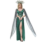 Dark green snake print slit dress mythical siren Medusa dress Halloween Costumes for adult - Azufun