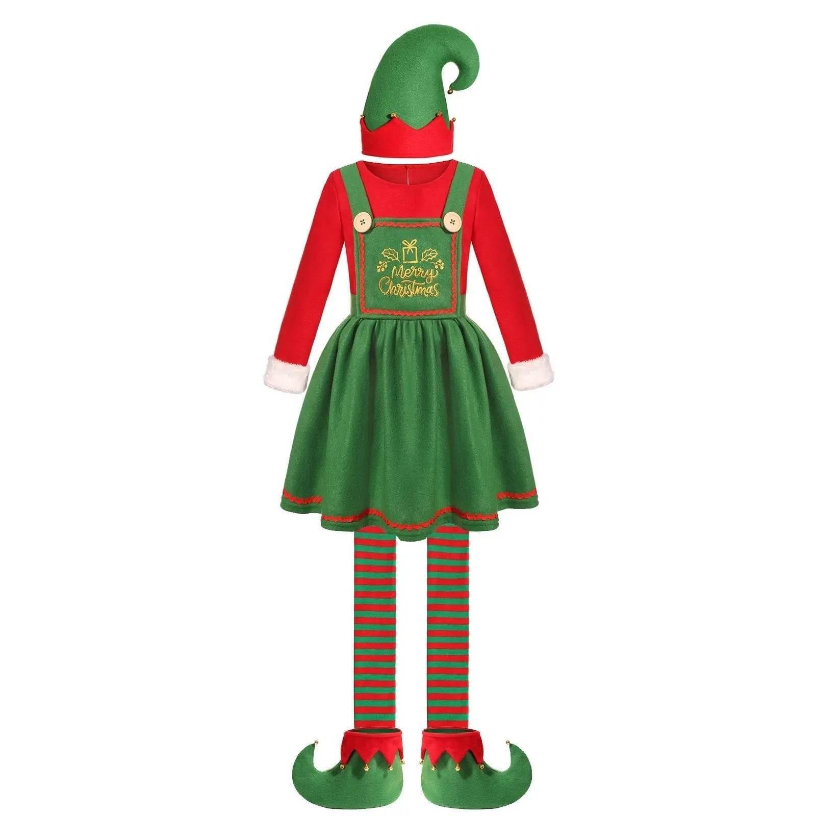 Elf Costume for Girls Boy Kids Christmas Party Dress Outfit - Azufun