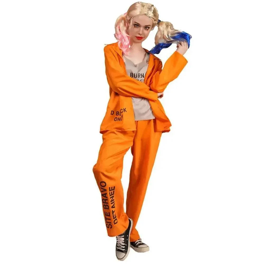 Escaped Prisoner Costume Cosplay Party Jumpsuit Uniform Suit Halloween For Men Women - Azufun