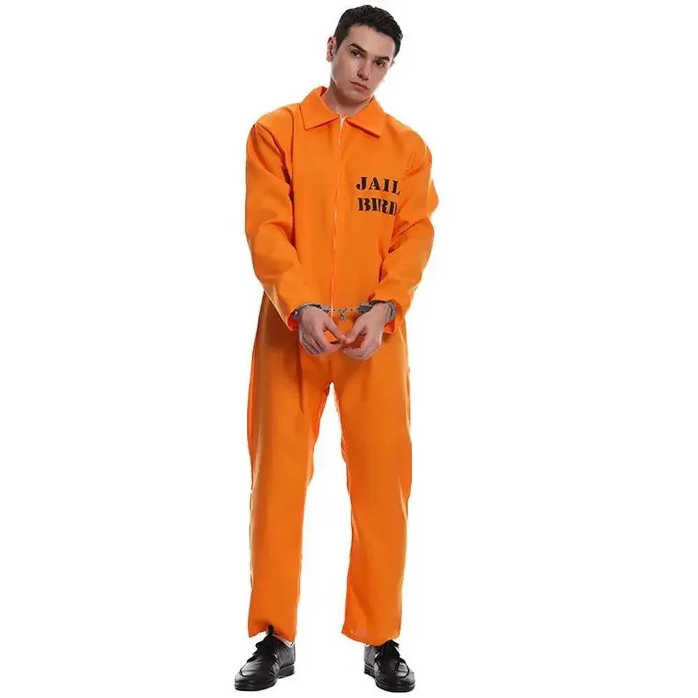 Escaped Prisoner Costume Cosplay Party Jumpsuit Uniform Suit Halloween For Men Women - Azufun