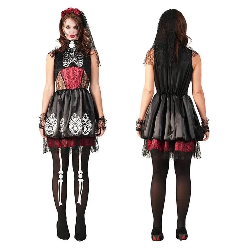 Fever Day of the Dead Bridal Bride Costume Fancy Dress - Azufun