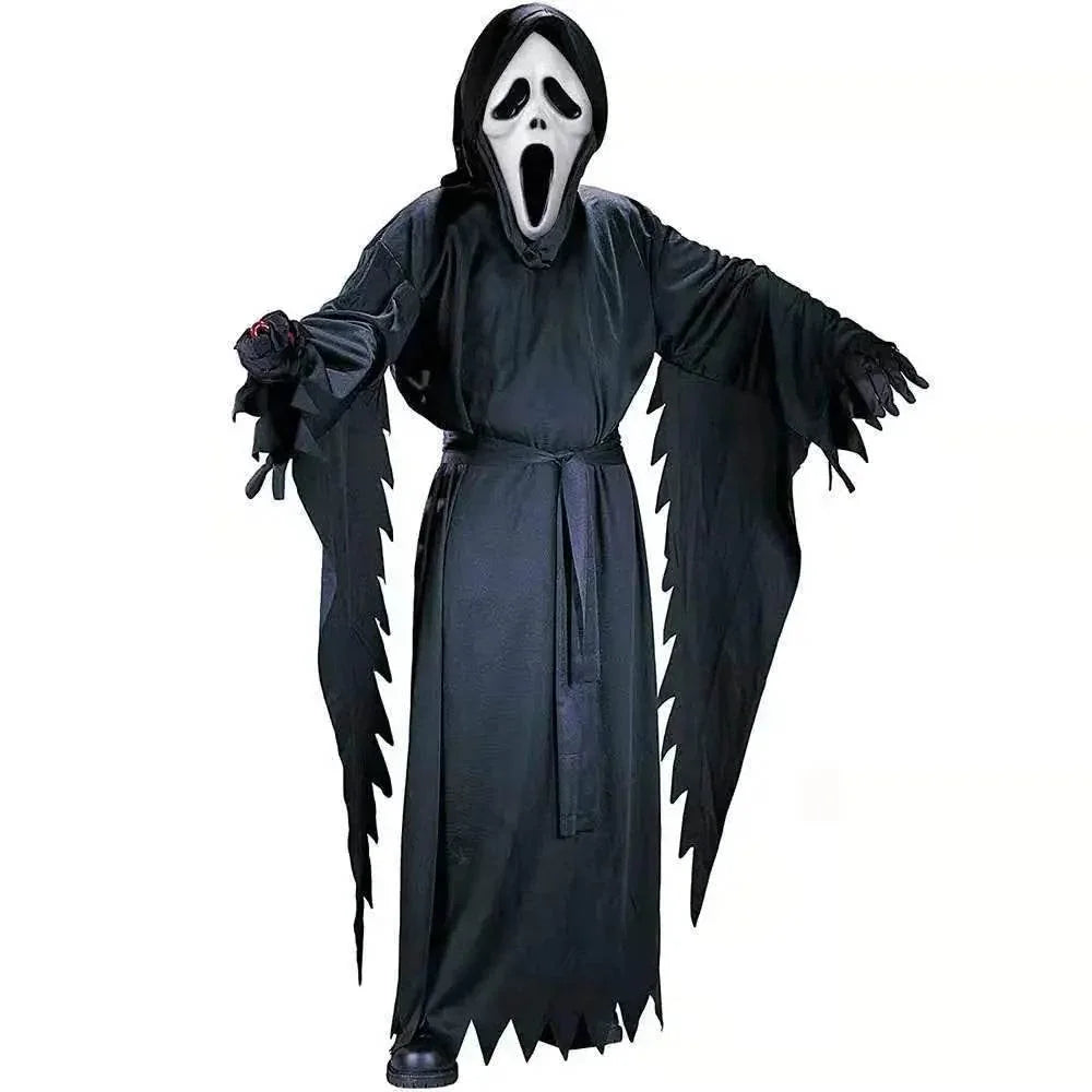 Ghost Face Bleeding Scream Zombie Cosplay Costume Halloween Party Outfit Dress Up For Adult Kids - Azufun