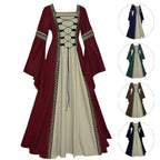 Gothic retro women's Medieval Court Costume Robe large size trumpet sleeve long dress - Azufun