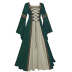 Gothic retro women's Medieval Court Costume Robe large size trumpet sleeve long dress - Azufun