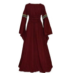 Gothic retro women's Medieval Court Costume Robe large size trumpet sleeve long dress - Azufun
